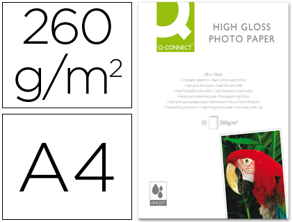 20h papel impresora Q-Connect Foto Glossy A4 260g/m² para inkjet